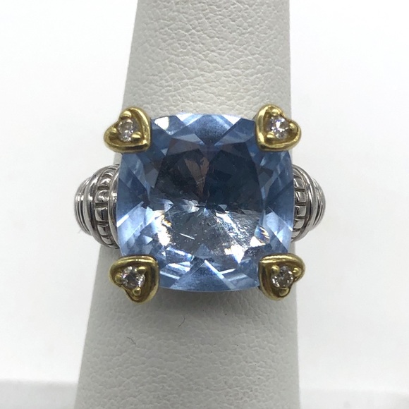 Judith Ripka Jewelry - Judith Ripka Silver Ring with Blue Gem and Gold Heart Details